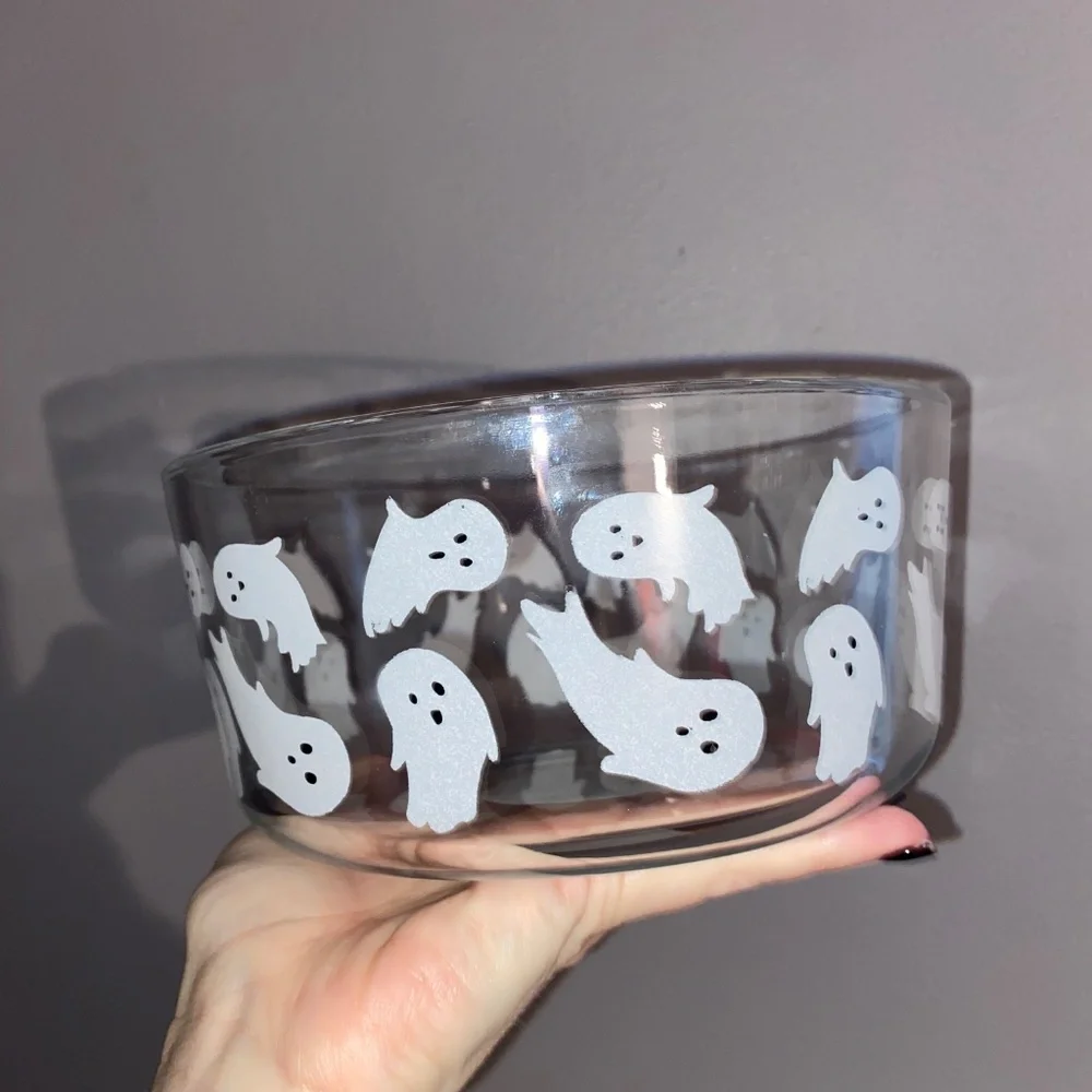 Halloween Bundle HYDE AND EEK Ghost Clear Glass Lg Storage Bowl, NWT Towel Set